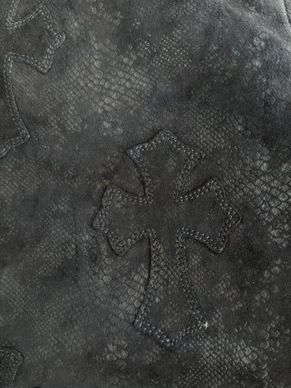 Chrome Hearts Black Suede Cross Patch Fleur Knee Women's Jeans