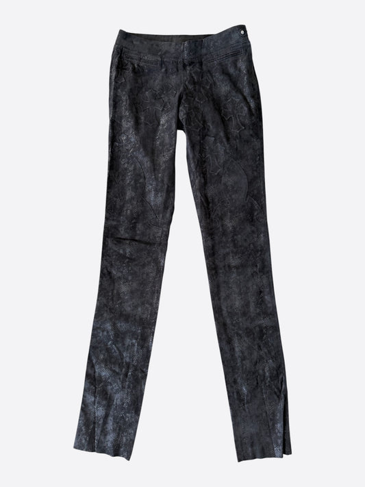 Chrome Hearts Black Suede Cross Patch Fleur Knee Women's Jeans