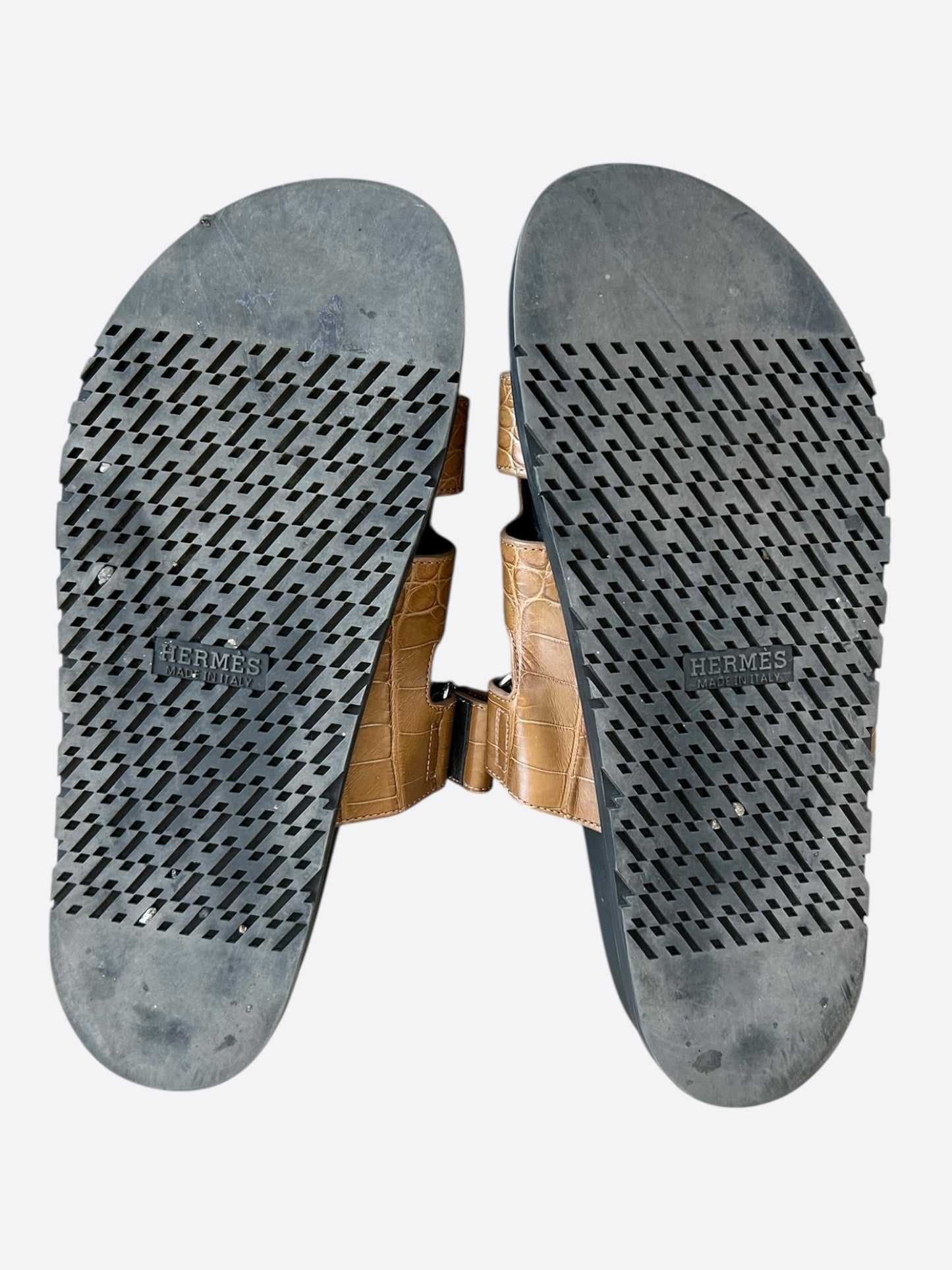 Hermes Black & Brown Crocodile Chypre Sandals