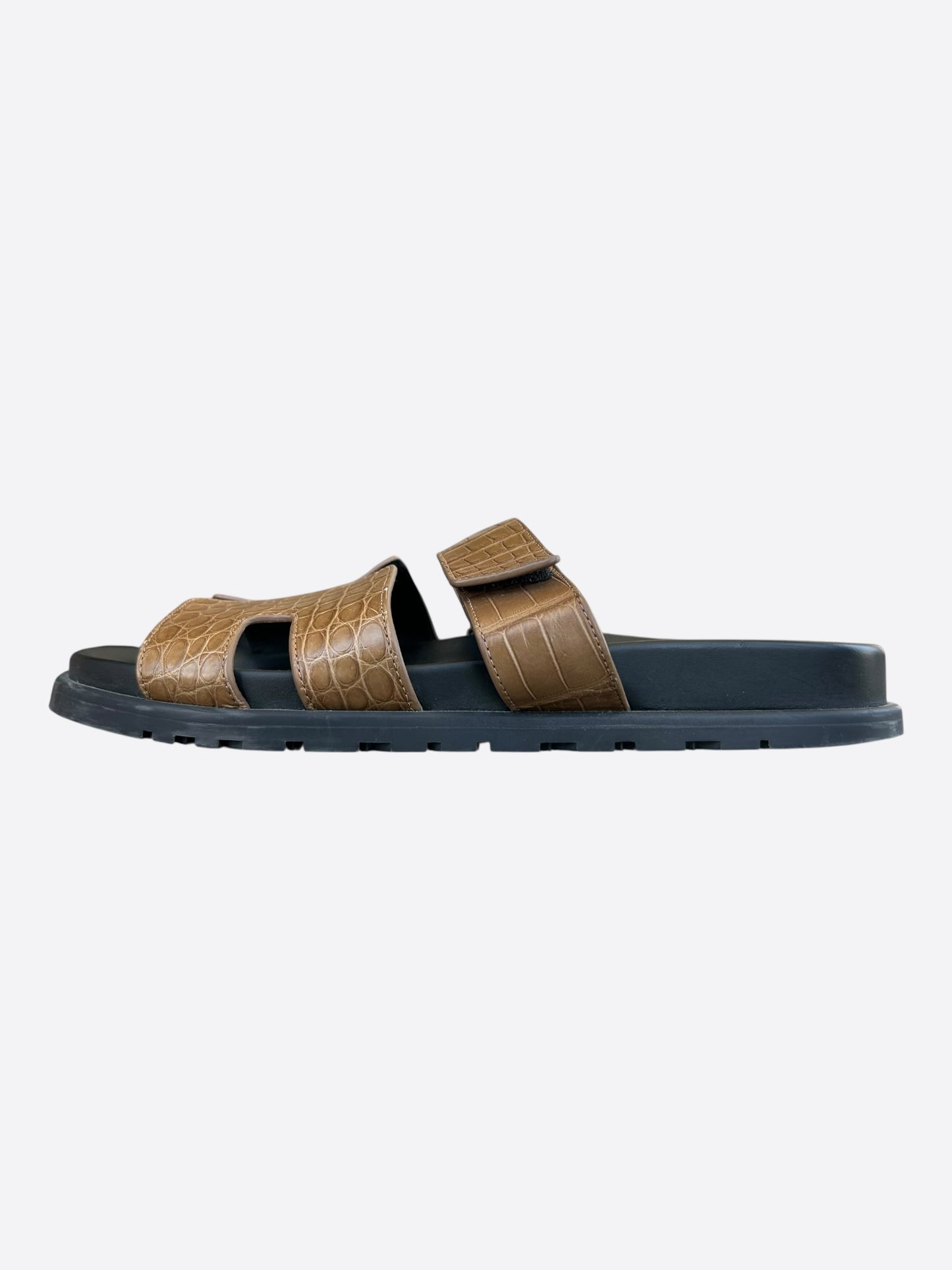 Hermes Black & Brown Crocodile Chypre Sandals