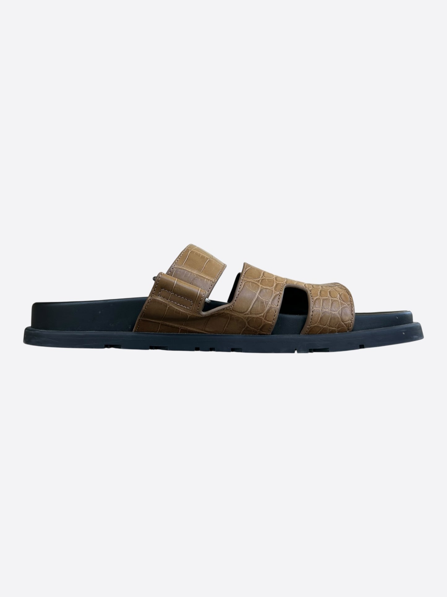 Hermes Black & Brown Crocodile Chypre Sandals