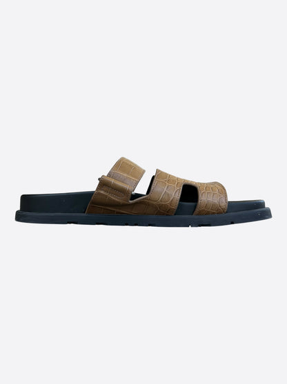 Hermes Black & Brown Crocodile Chypre Sandals