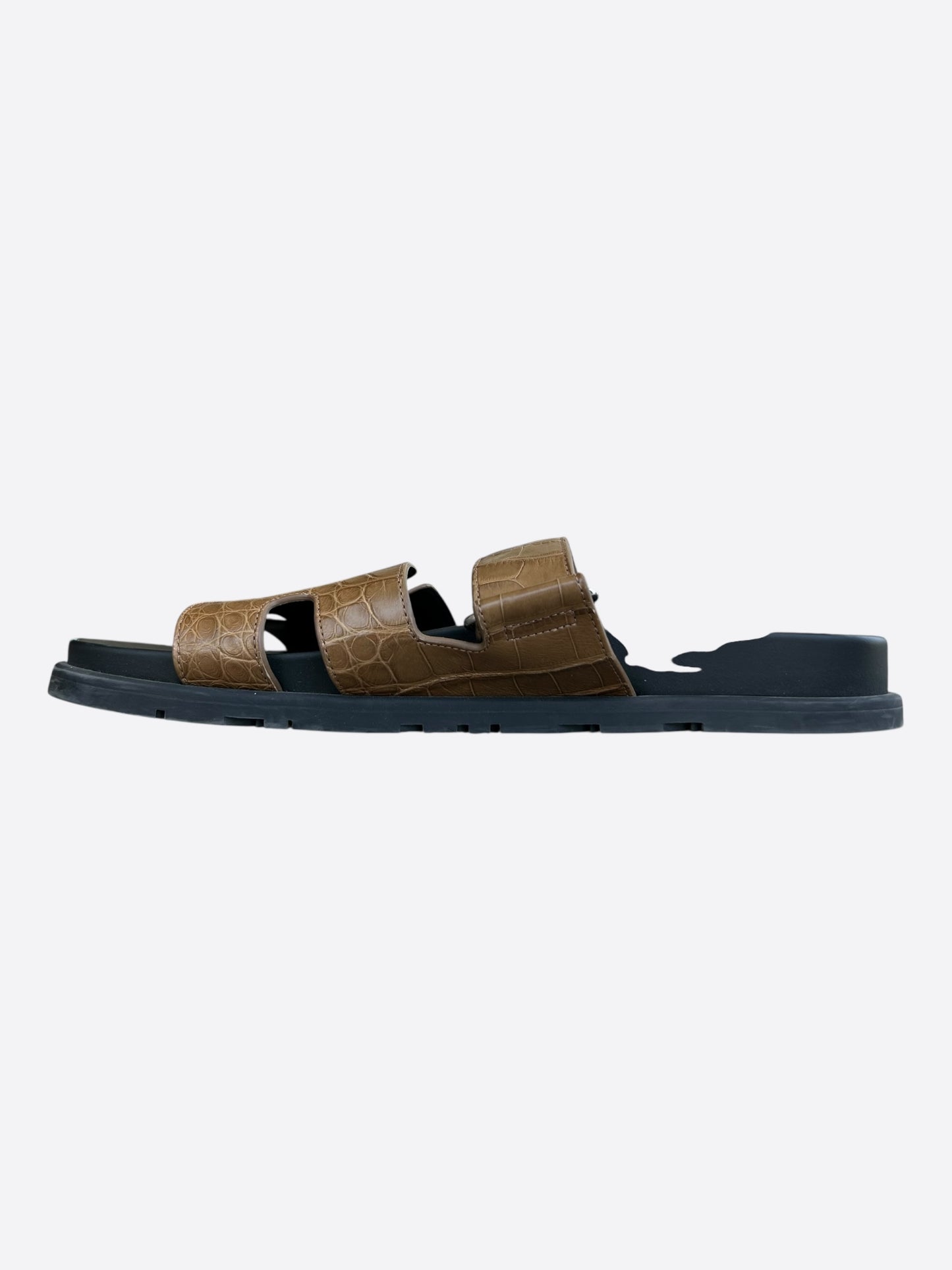Hermes Black & Brown Crocodile Chypre Sandals