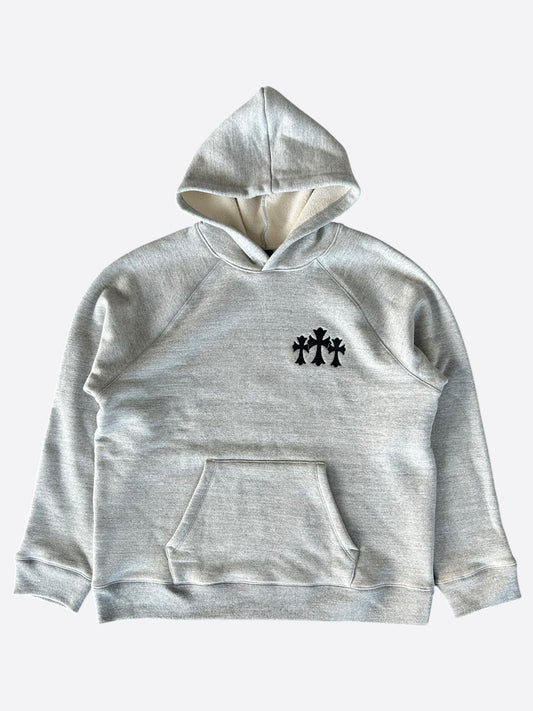 Chrome Hearts Grey & Black Triple Cross CH Logo Embroidered Hoodie