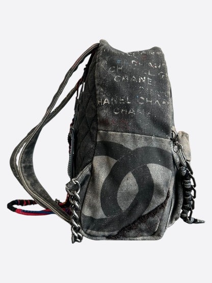 Chanel Beige & Black Graffiti Logo Backpack