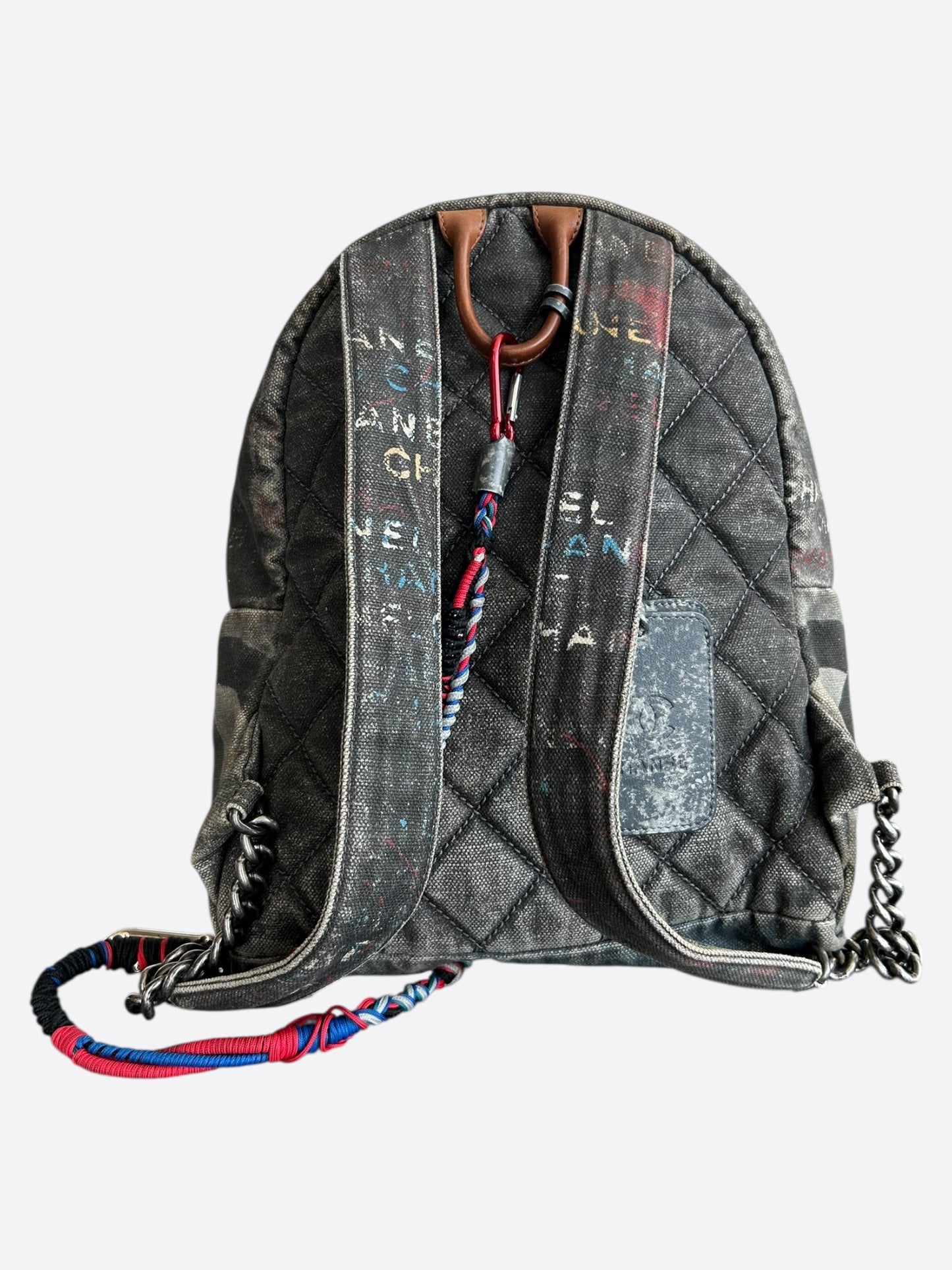 Chanel Beige & Black Graffiti Logo Backpack