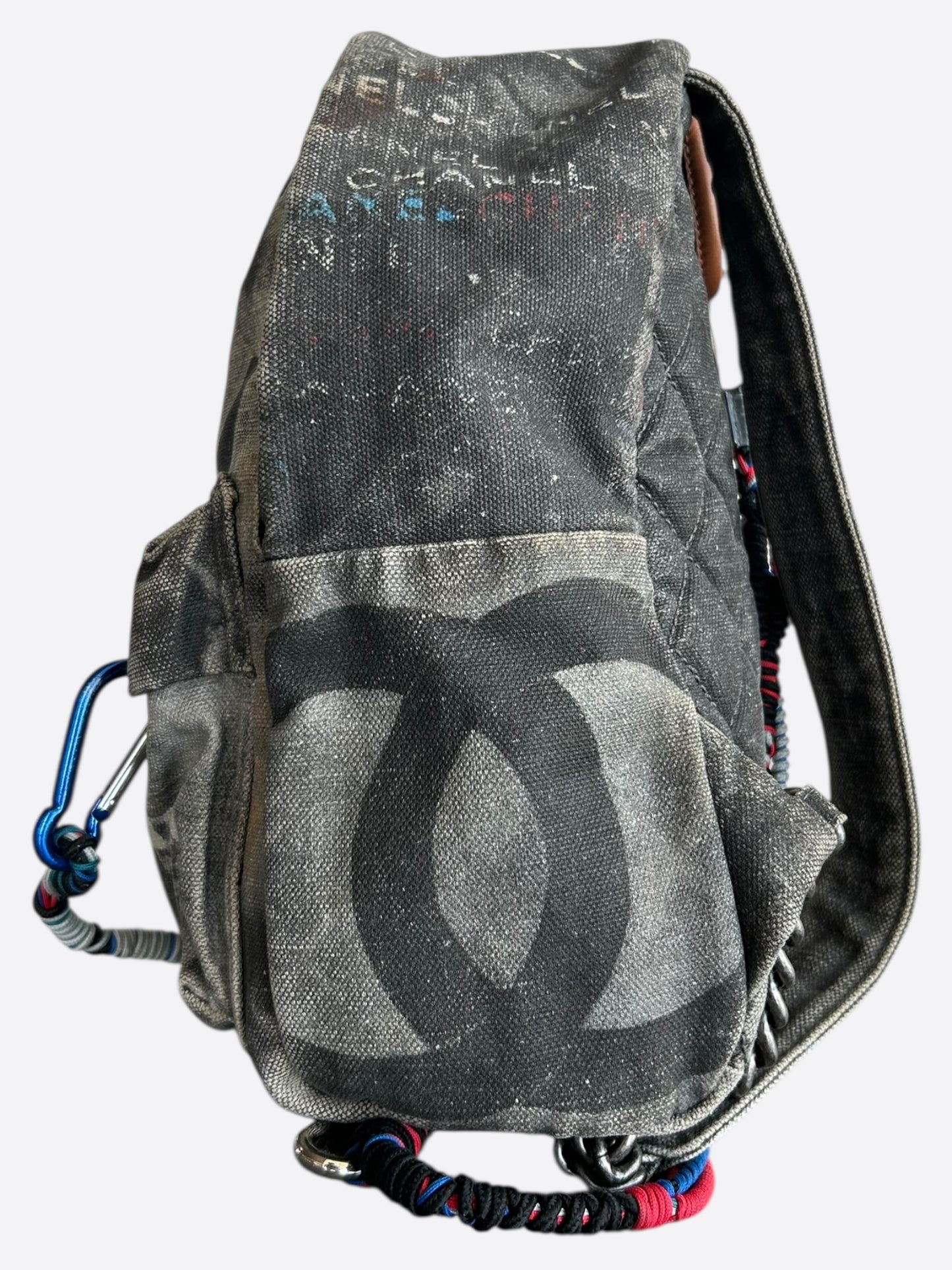 Chanel Beige & Black Graffiti Logo Backpack