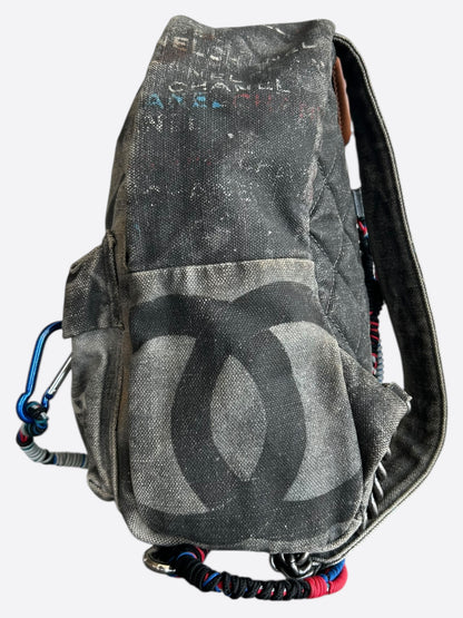 Chanel Beige & Black Graffiti Logo Backpack