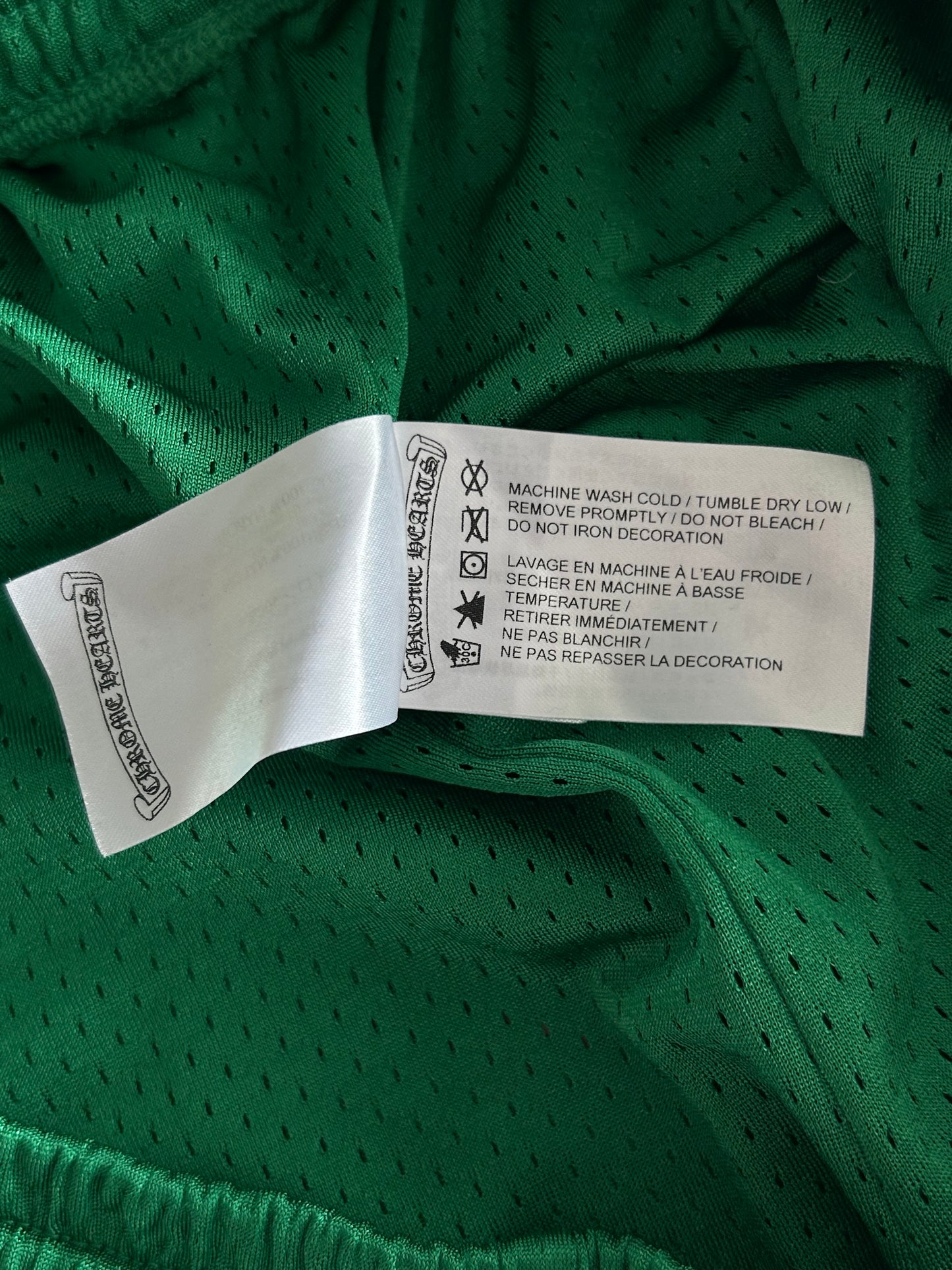 Chrome Hearts Green & Yellow Logo Mesh Shorts