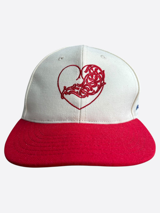 Chrome Hearts White & Red Heart Logo Fitted Hat