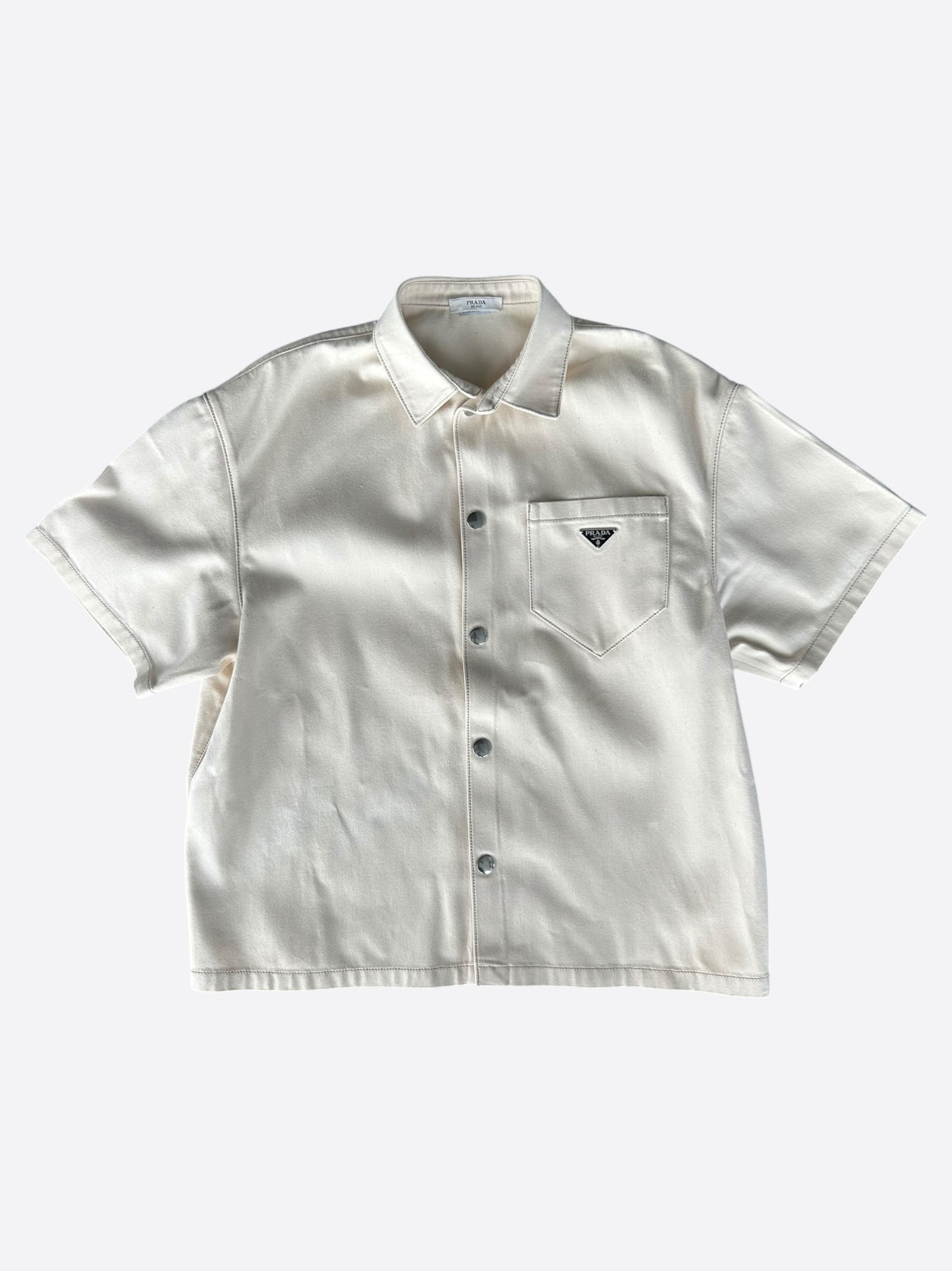 Prada Beige Logo Denim Button Up Shirt
