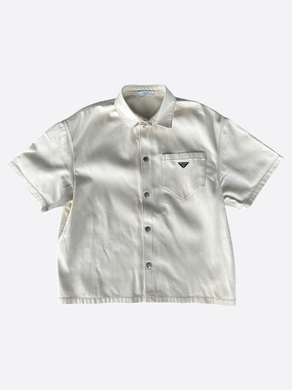 Prada Beige Logo Denim Button Up Shirt
