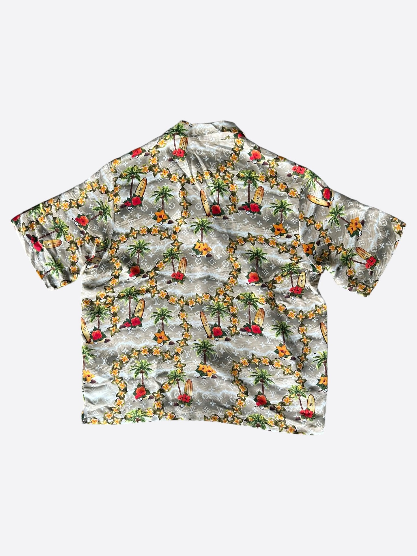 Louis Vuitton Beige Beach Monogram Silk Button Up Shirt