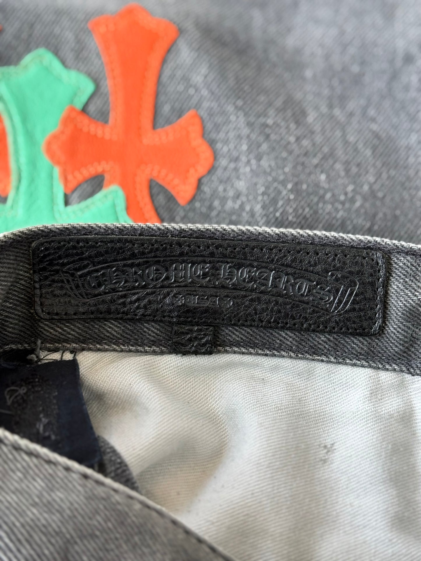 Chrome Hearts Levis Grey, Green & Orange Miami Patch Jeans