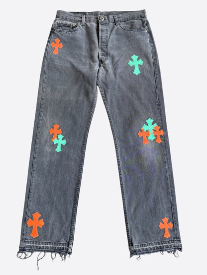 Chrome Hearts Levis Grey, Green & Orange Miami Patch Jeans