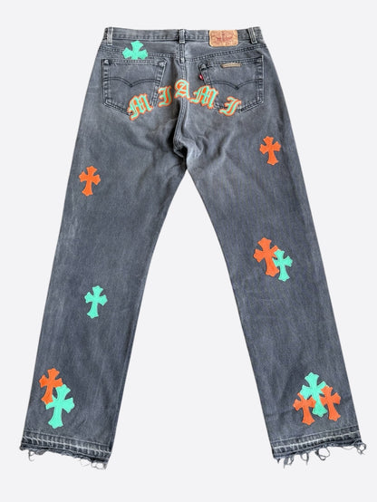 Chrome Hearts Levis Grey, Green & Orange Miami Patch Jeans