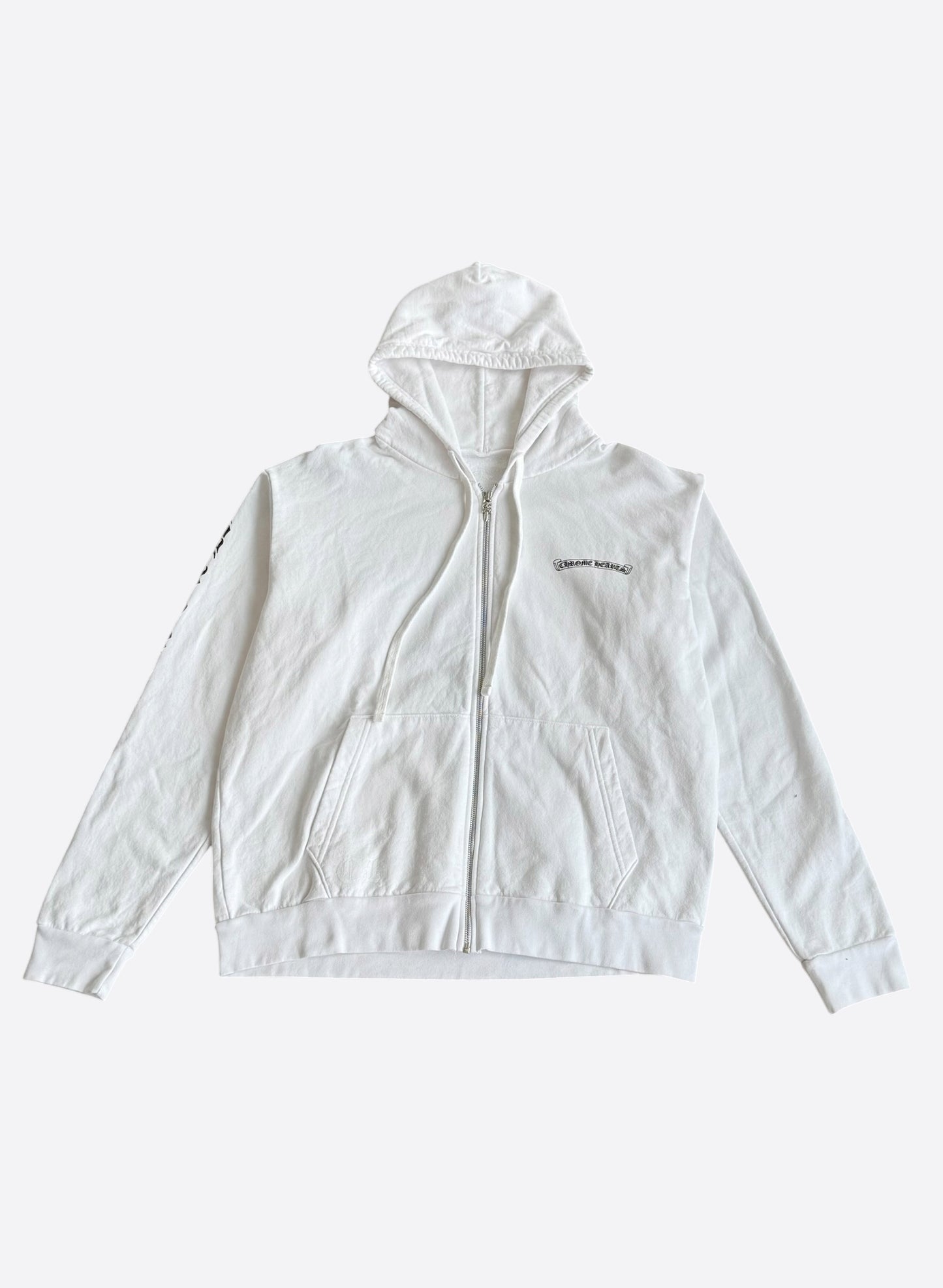 Chrome Hearts White & Black Scroll Logo Zip Up Hoodie