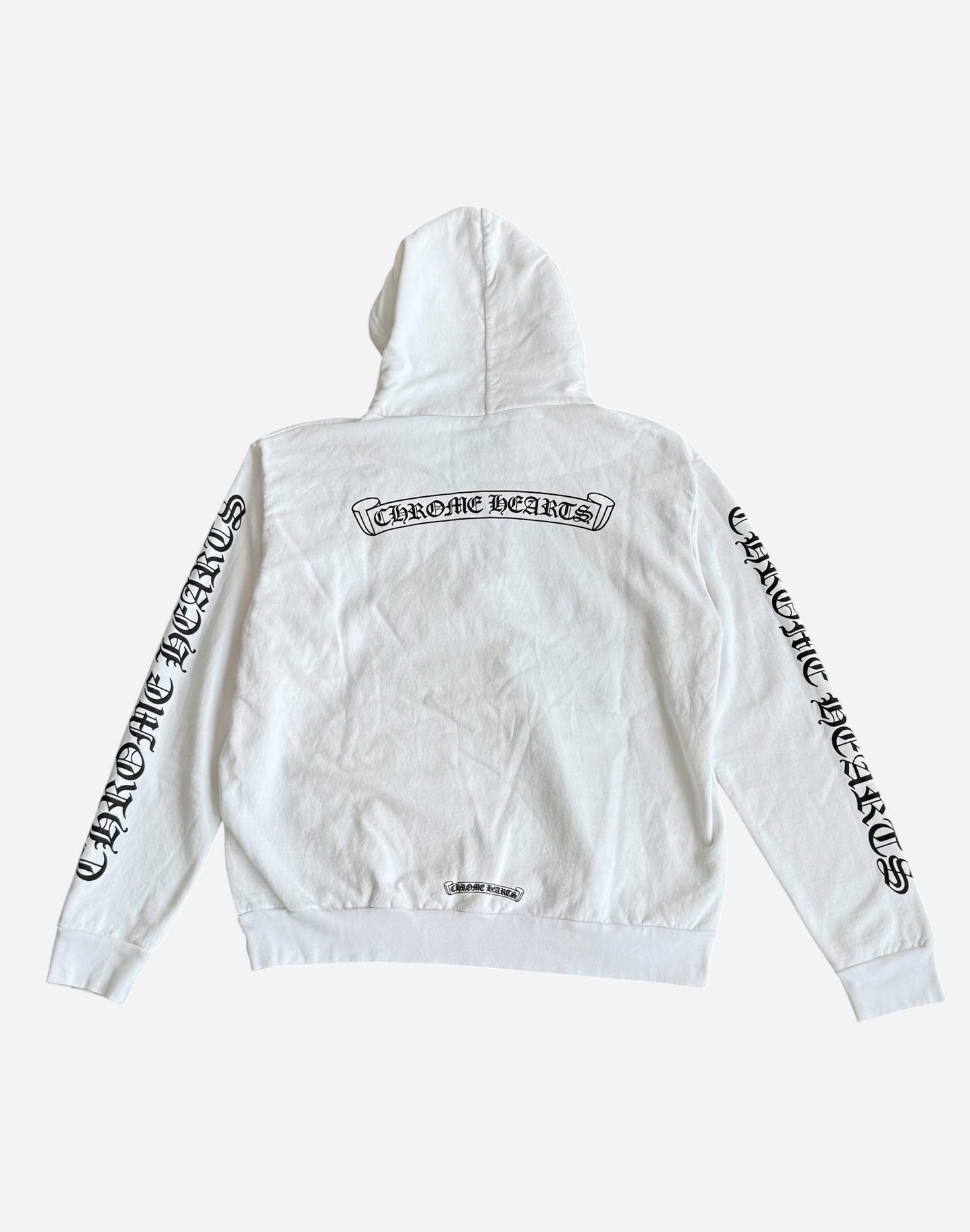 Chrome Hearts White & Black Scroll Logo Zip Up Hoodie
