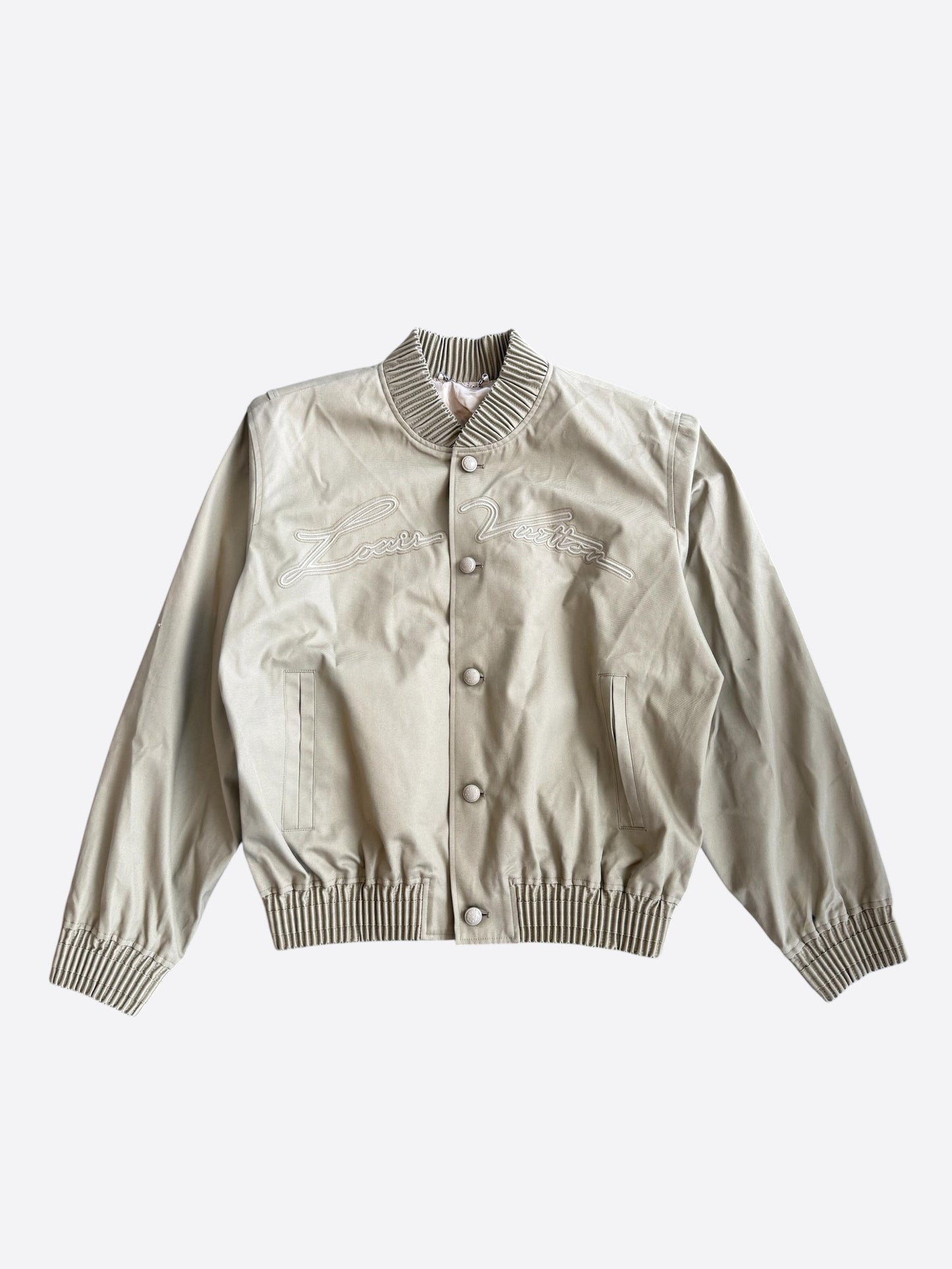 Louis Vuitton Beige Embroidered Logo Bomber Jacket