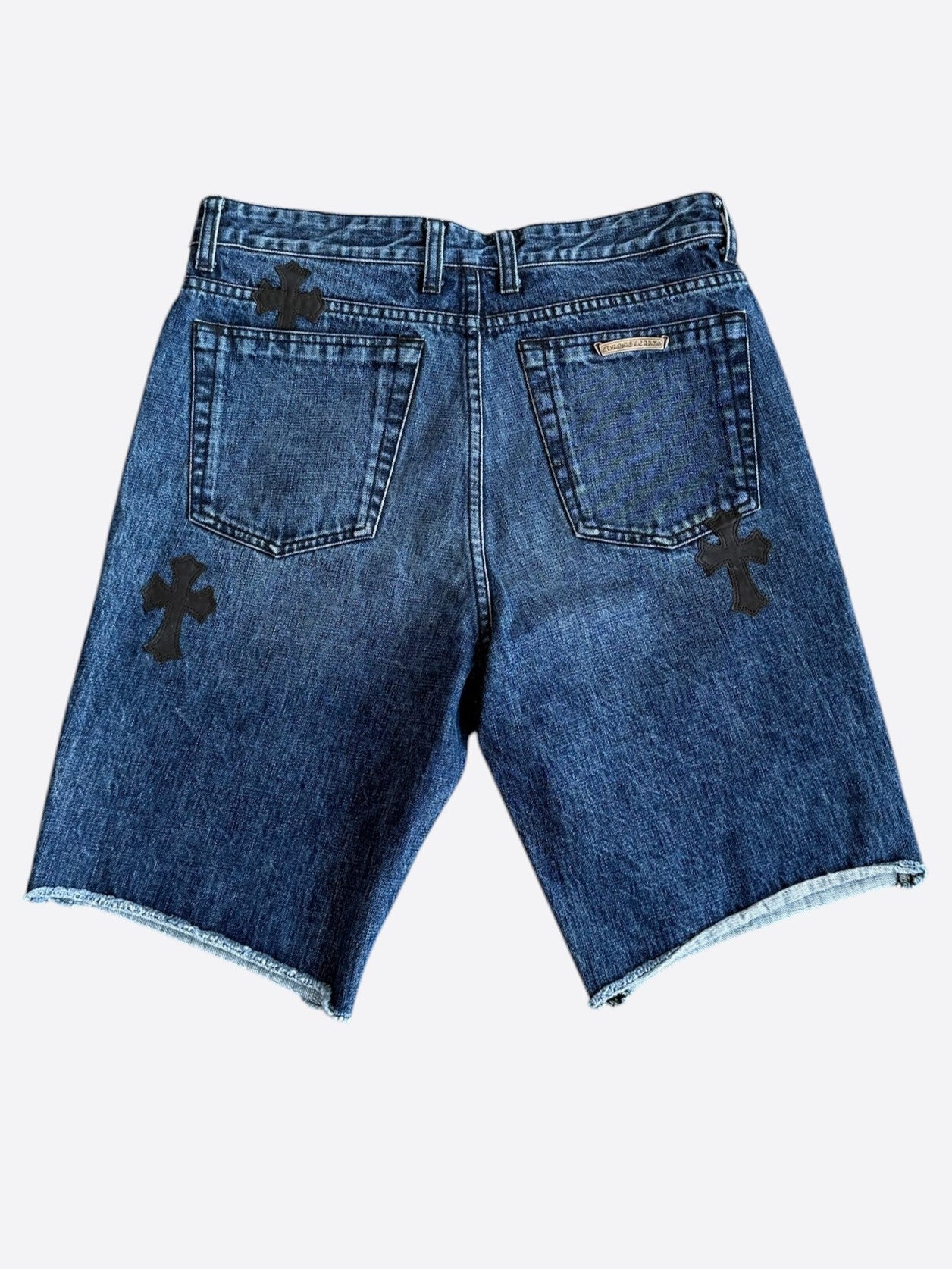 Chrome Hearts Blue & Black Cross Patch Denim Shorts