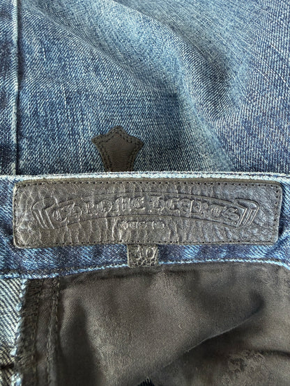 Chrome Hearts Blue & Black Cross Patch Denim Shorts