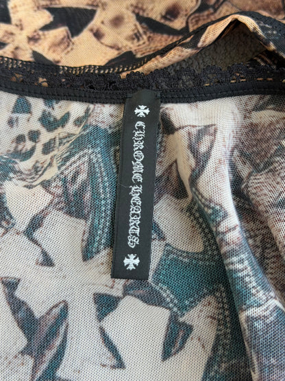 Chrome Hearts Brown All Over Cross Print Mesh Longsleeve Top