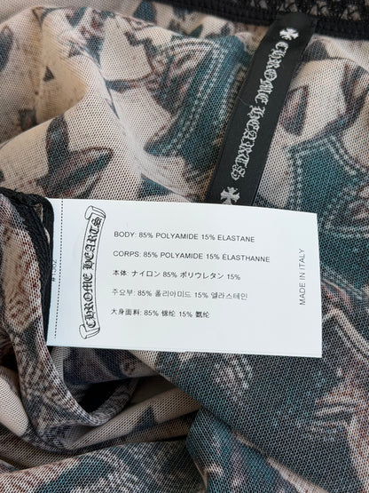 Chrome Hearts Brown All Over Cross Print Mesh Longsleeve Top