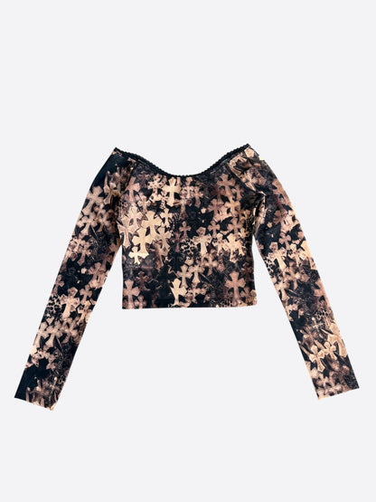 Chrome Hearts Brown All Over Cross Print Mesh Longsleeve Top