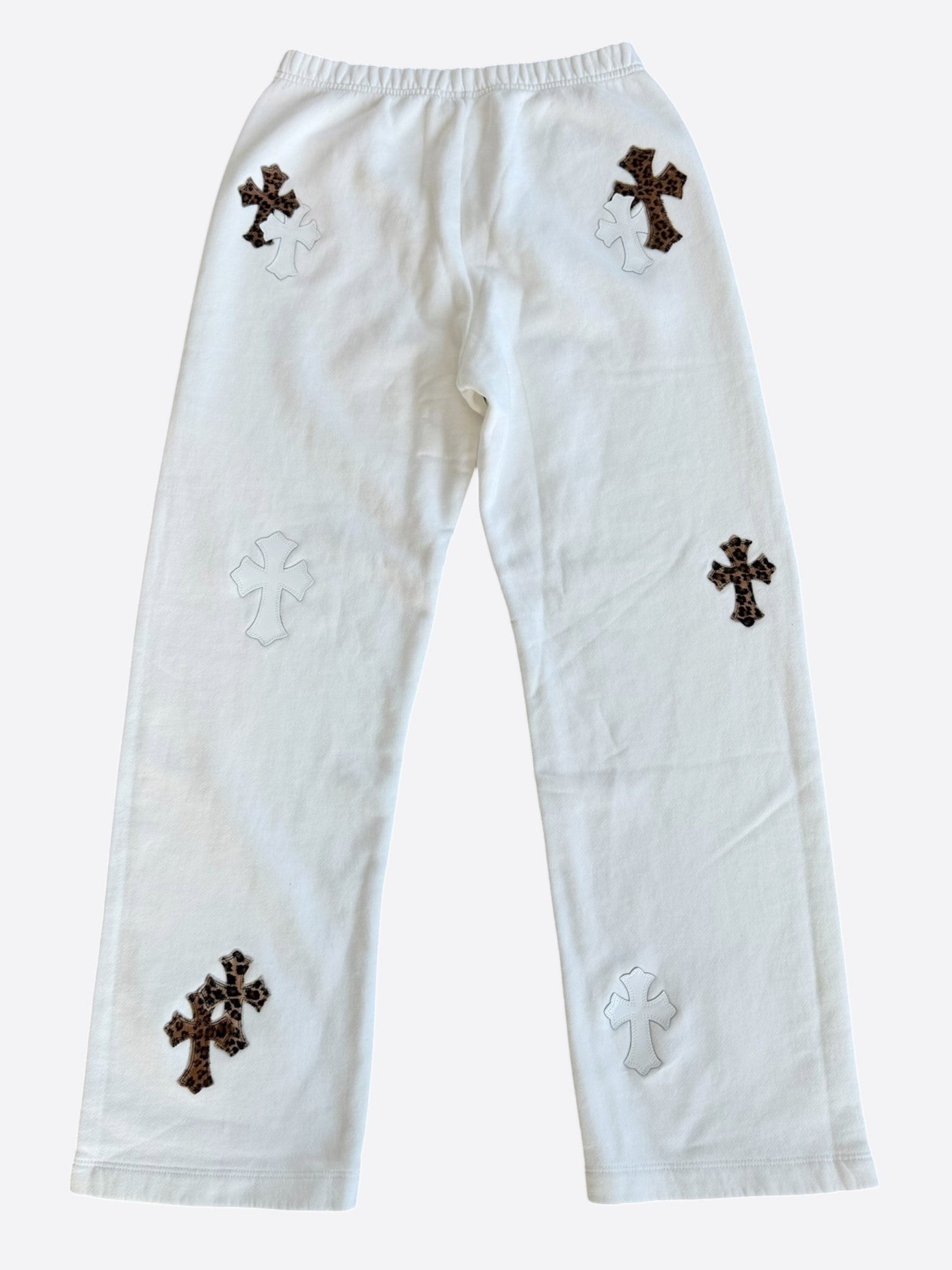 Chrome Hearts White & Leopard Cross Patch Sweatpants