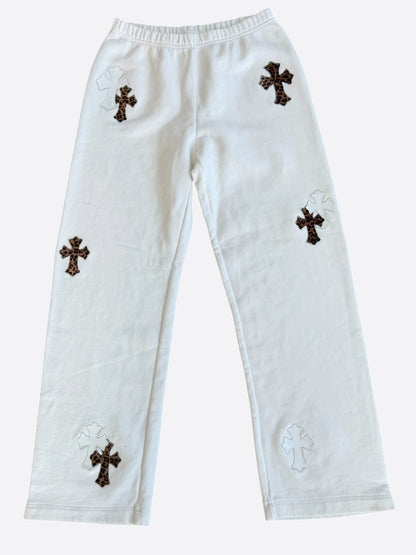 Chrome Hearts White & Leopard Cross Patch Sweatpants