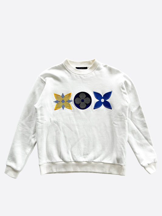 Louis Vuitton White Multicolor Flower Monogram Sweater