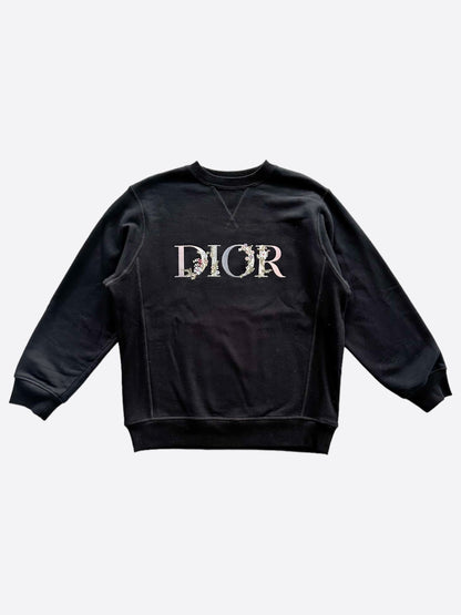 Dior Black Multicolor Embroidered Floral Logo Sweater