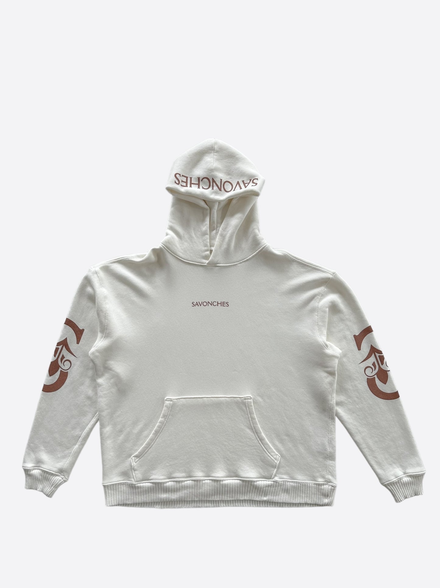 Savonches White & Brown Double S Logo Hoodie