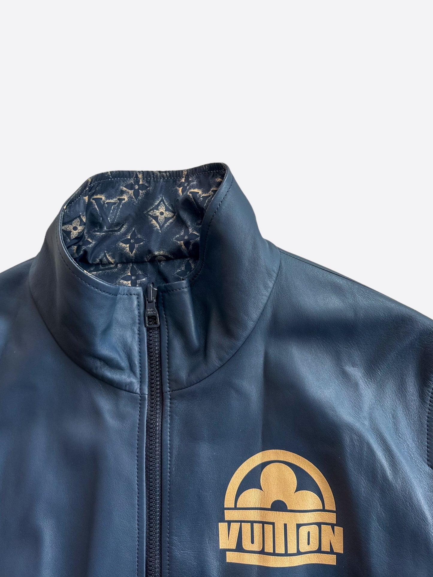 Louis Vuitton Navy & Tan Monogram Reversible Leather Jacket