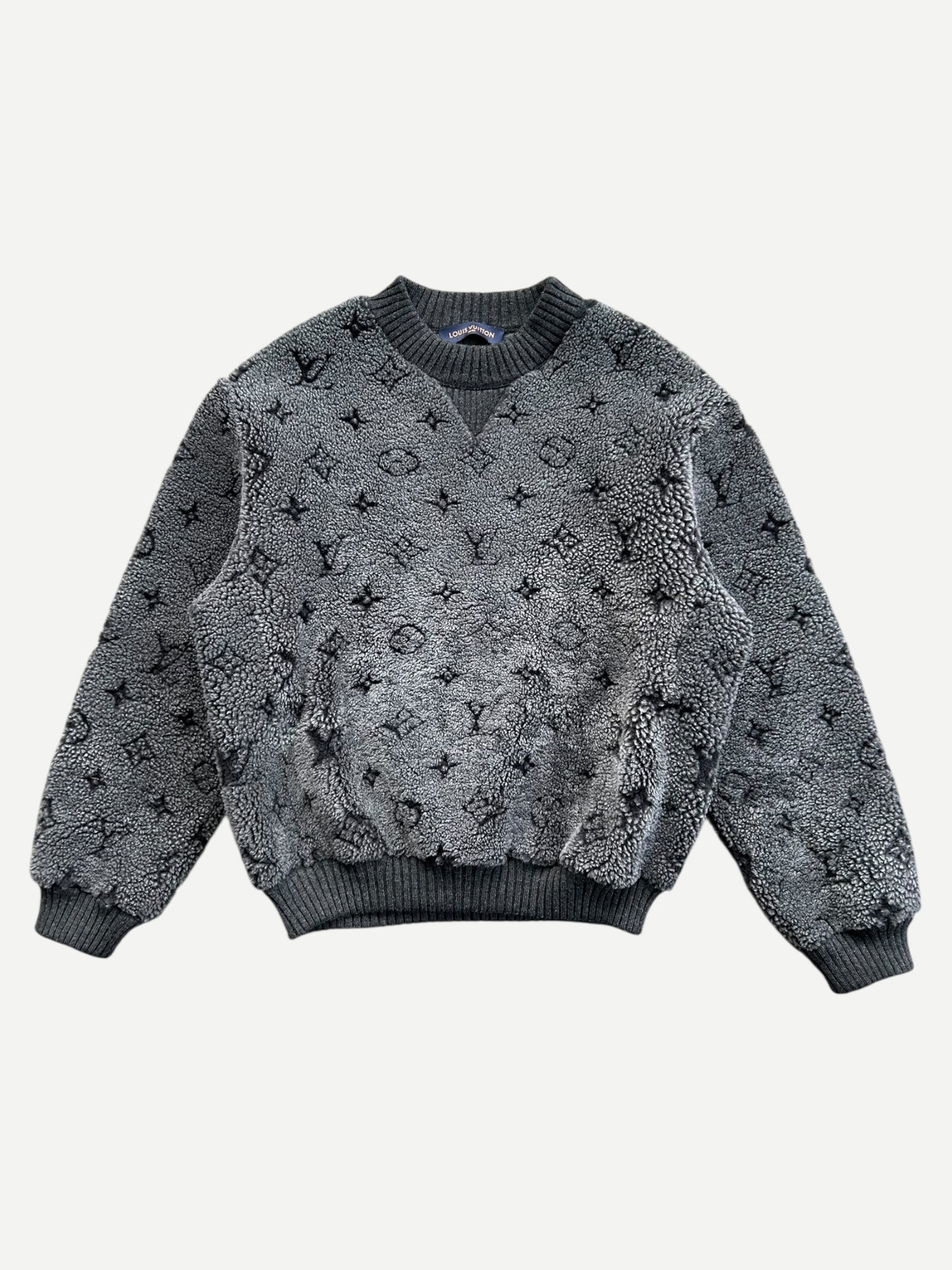 Louis Vuitton Grey & Black Shearling Monogram Sweater