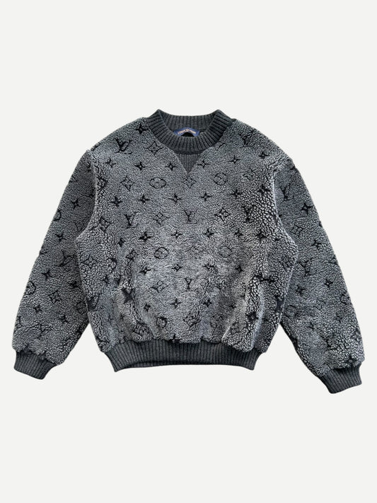 Louis Vuitton Grey & Black Shearling Monogram Sweater