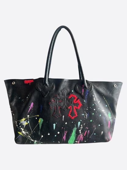 Chrome Hearts CVTVLIST Black Multicolor Paint Splatter Cross Patch Tote Bag