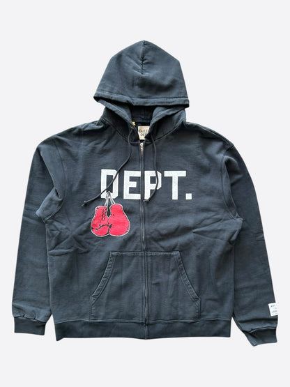 Gallery Dept Vintage Black Boxing Logo Zip Up Hoodie