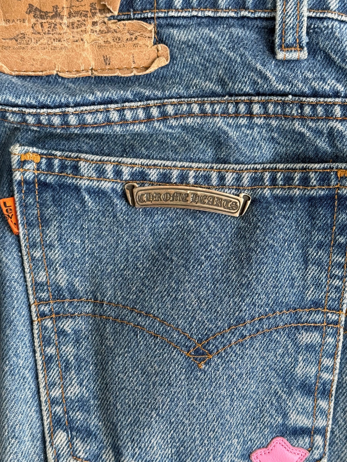 Chrome Hearts Levis Blue & Pink Cross Patch Jeans
