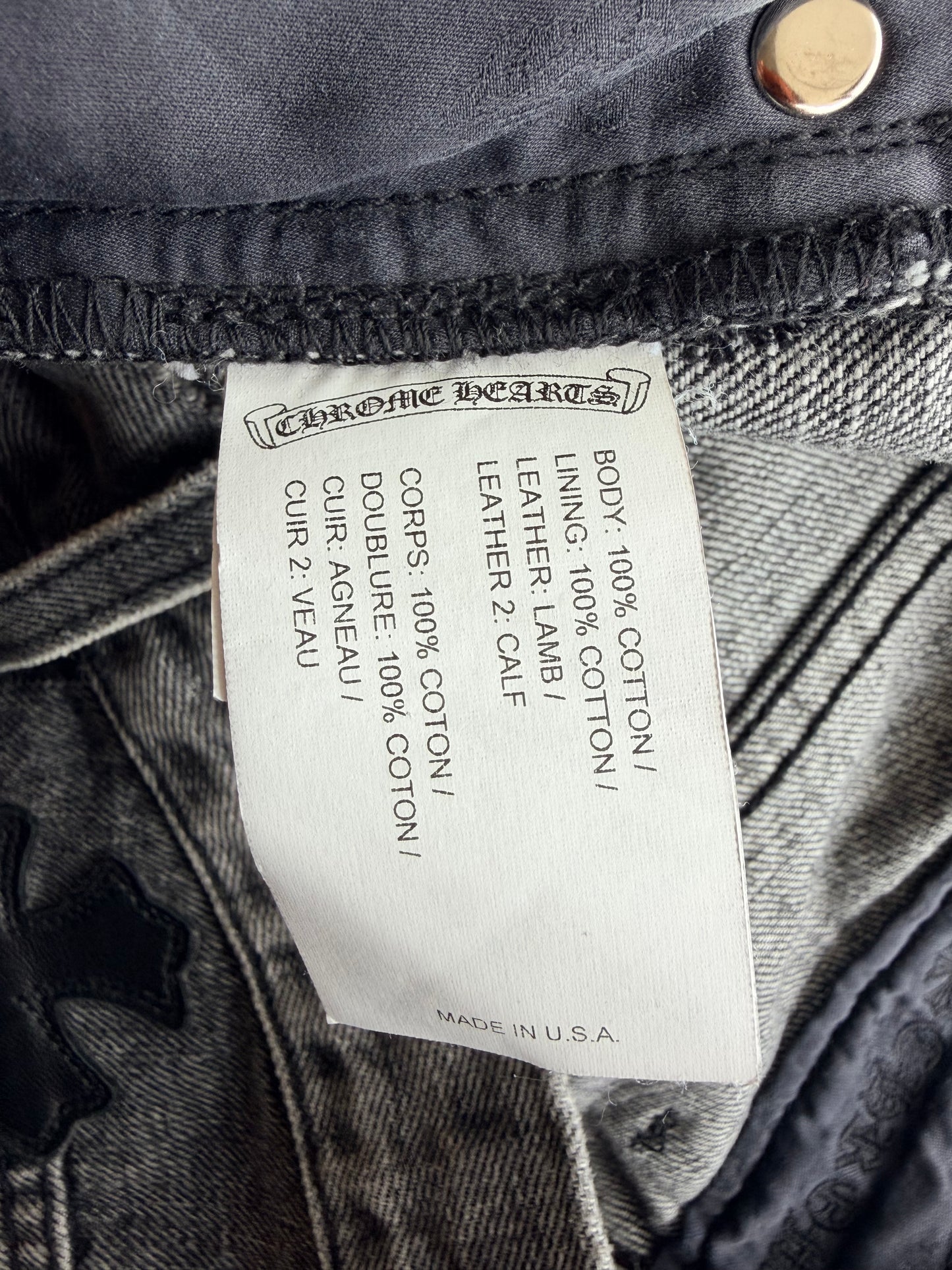 Chrome Hearts Grey, Black & Red Cross Patch Jeans