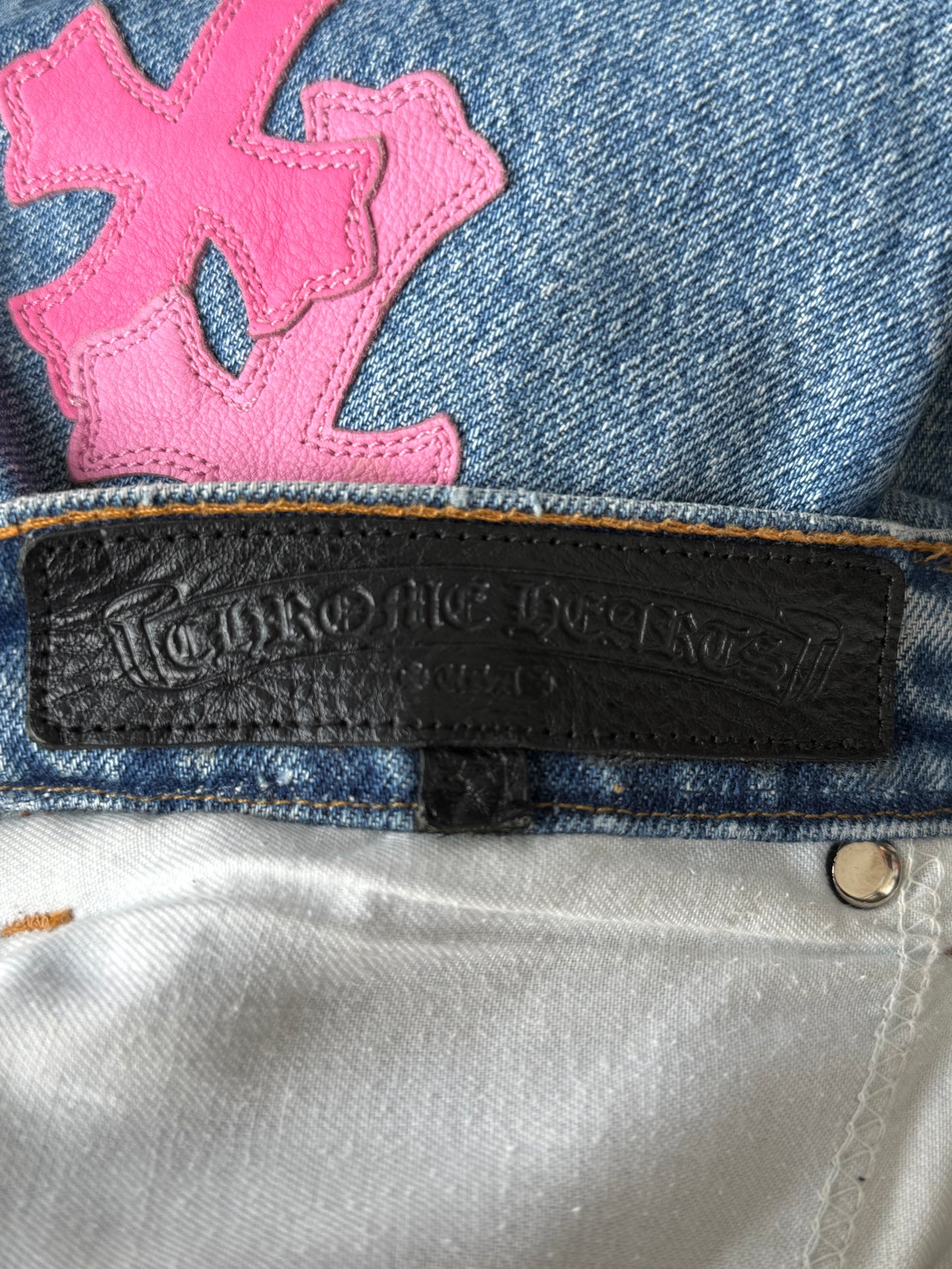 Chrome Hearts Levis Blue & Pink Cross Patch Jeans