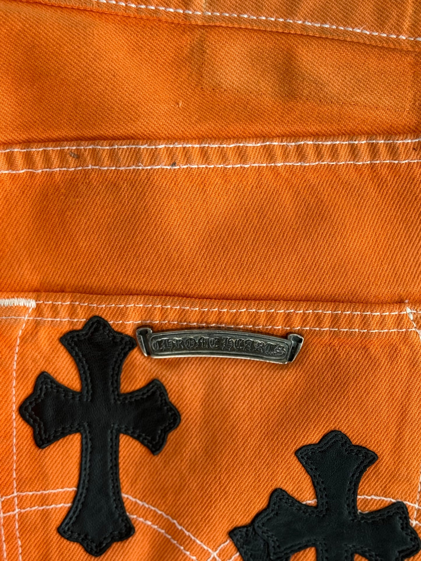 Chrome Hearts Orange & Black Cross Patch Jeans