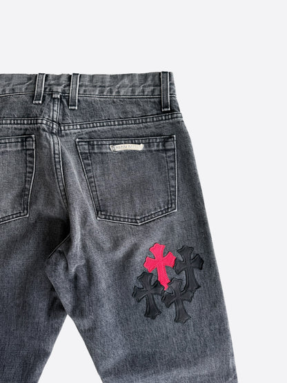 Chrome Hearts Grey, Black & Red Cross Patch Jeans