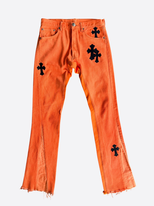Chrome Hearts Orange & Black Cross Patch Flared Jeans