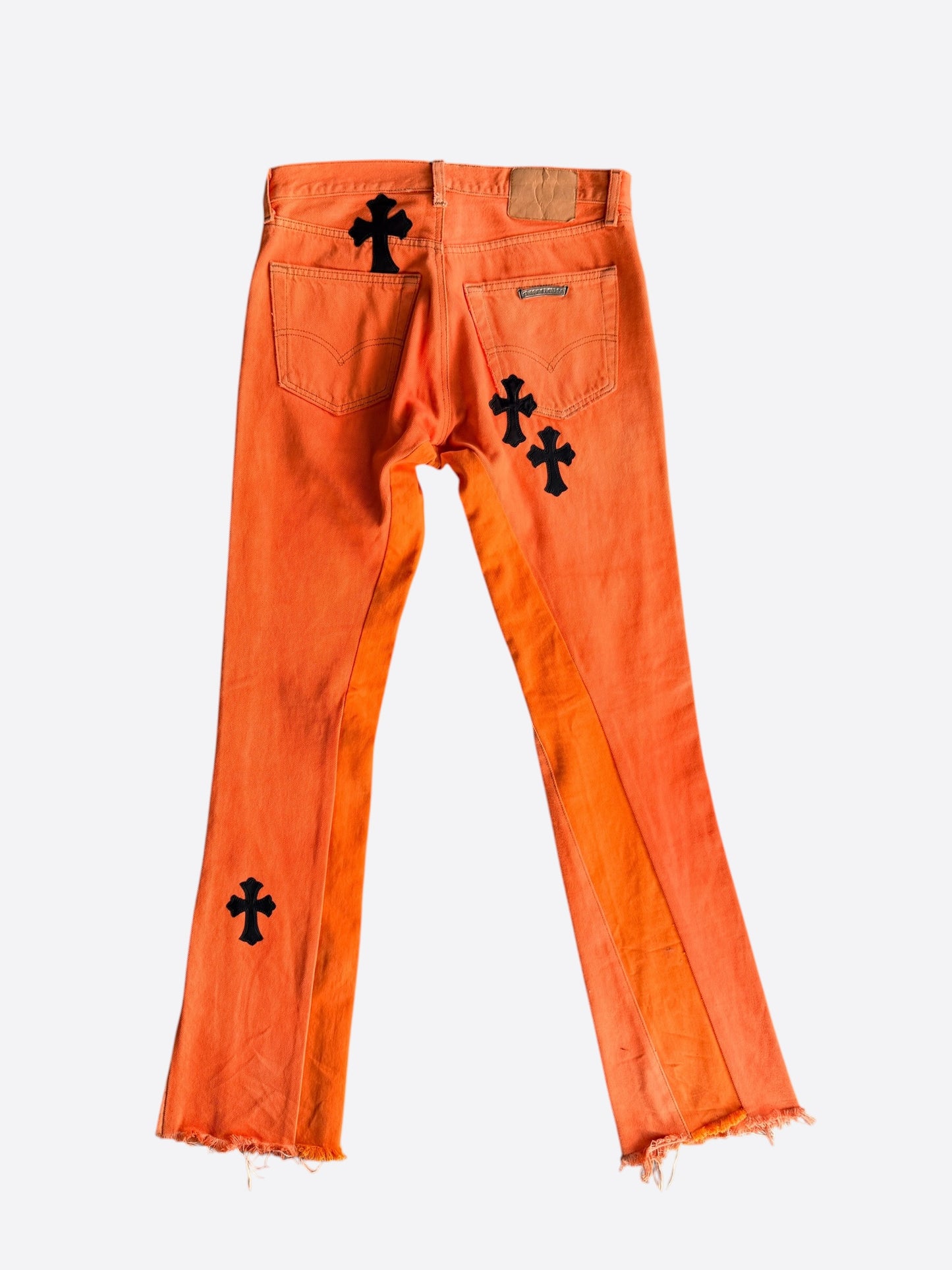 Chrome Hearts Orange & Black Cross Patch Flared Jeans