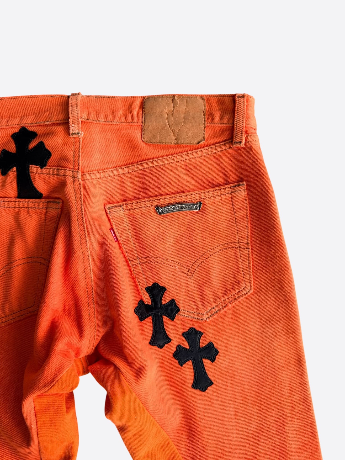 Chrome Hearts Orange & Black Cross Patch Flared Jeans