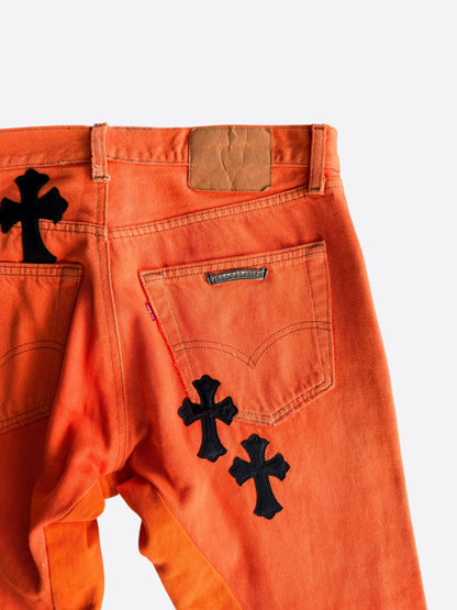 Chrome Hearts Orange & Black Cross Patch Flared Jeans