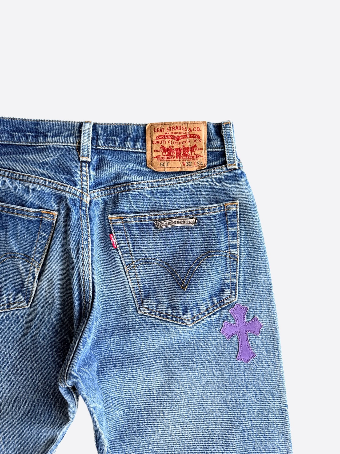 Chrome Hearts Levis Blue & Multicolor Cross Patch Jeans
