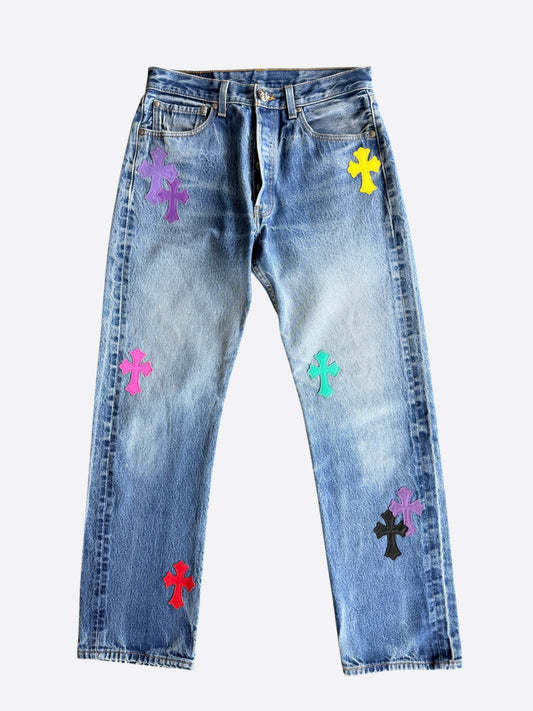 Chrome Hearts Levis Blue & Multicolor Cross Patch Jeans