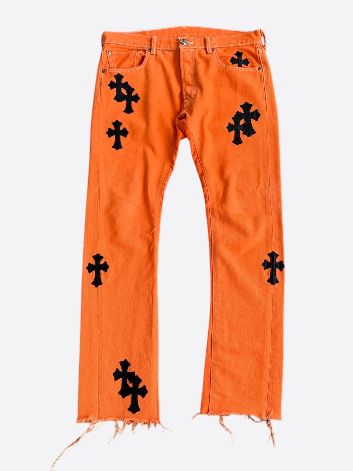 Chrome Hearts Orange & Black Cross Patch Jeans